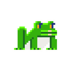 Frog character icon. Pixel art. 8-bit sprite. Sticker design. Isolated vector illustration. 