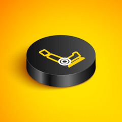 Isometric line Car seat icon isolated on yellow background. Car armchair. Black circle button. Vector.