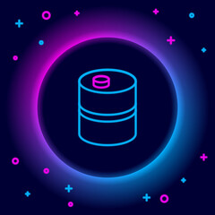 Glowing neon line Metal beer keg icon isolated on black background. Colorful outline concept. Vector.