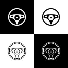 Set Steering wheel icon isolated on black and white background. Car wheel icon. Vector.
