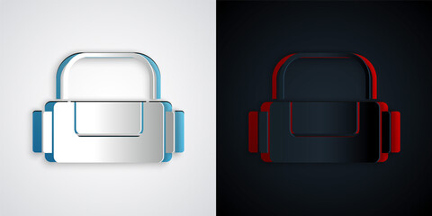 Paper cut Sport bag icon isolated on grey and black background. Paper art style. Vector.