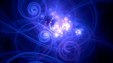 Abstract background, smooth blue lines on a black background