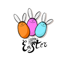 Merry Easter rabbits from eggs. Vector illustration