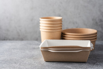Paper containers for food delivery. Eco tableware for ready-to-eat meals