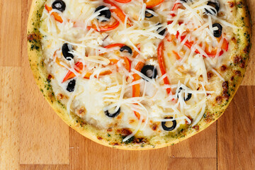 italian oven pizza with mazzarella, tomatoes and basil