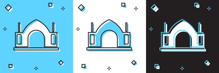 Set Hindu spiritual temple icon isolated on blue and white, black background. Vector.