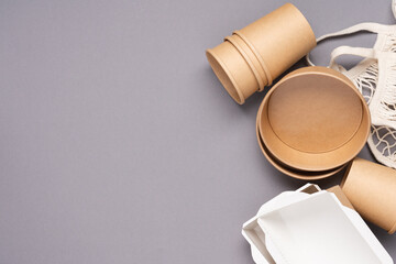 Paper containers for food delivery. Eco tableware for ready-to-eat meals