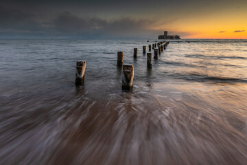 Winter landscape at the sea in Poland.