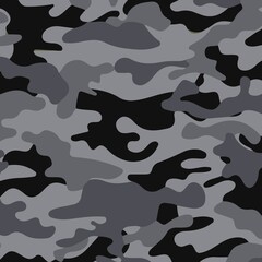 Camouflage seamless pattern background, Classic clothing style masking camo repeat print.  illustration web design and clothes in grey and black color