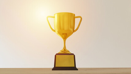 Prize for winner. Golden trophy cup in competition in 3D illustration