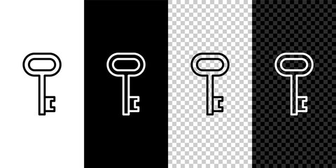 Set line House key icon isolated on black and white, transparent background. Vector.
