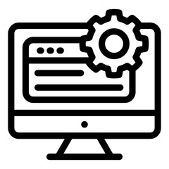 
Monitor with cogwheel denoting linear icon of web settings 
