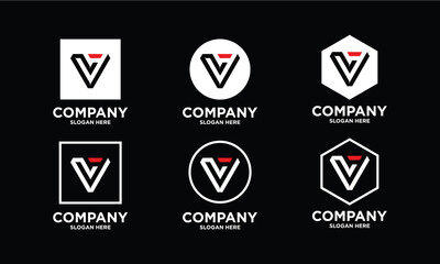 Linear style letter V logo bundle