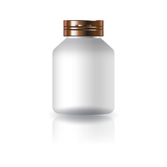 White round supplements or medicine bottle with copper cap lid for beauty or healthy product.
