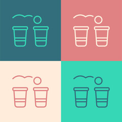 Pop art line Beer pong game icon isolated on color background. Alcohol party game. Vector.