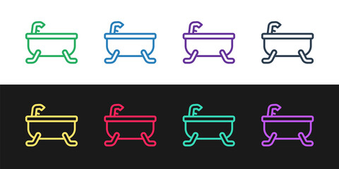 Set line Bathtub icon isolated on black and white background. Vector.