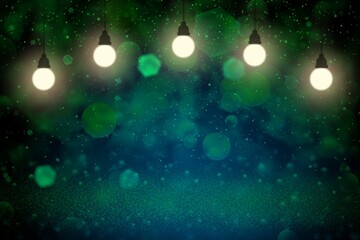 fantastic shiny glitter lights defocused bokeh abstract background with light bulbs and falling snow flakes fly, festival mockup texture with blank space for your content