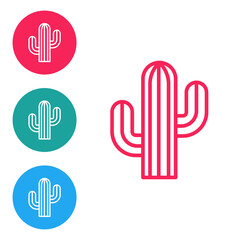 Red line Cactus icon isolated on white background. Set icons in circle buttons. Vector.