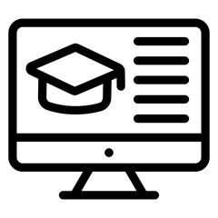 
Mortarboard inside monitor denoting linear icon of online education 
