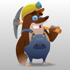 Cartoon cute mole miner for game. Vector illustration