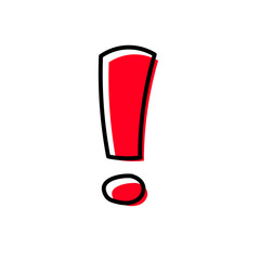 Exclamation mark. Isolated on white background. Red exclamation mark. Cartoon style. Vector graphics.