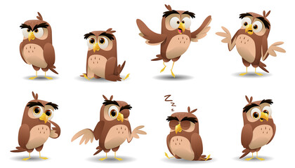 Cartoon cute owls character set