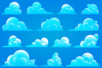 Cartoon clouds set isolated on a blue background