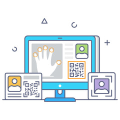 
Hand scanning in flat outline icon, editable vector 
