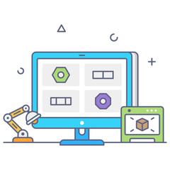 
3d modeling flat outline icon, editable vector 
