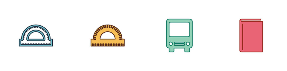 Set Protractor grid, , Bus and Book icon. Vector.