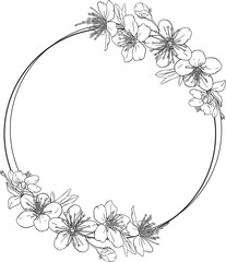 Wreath with flowers. Circle, round composition with sakura, cherry, apple blossoms.