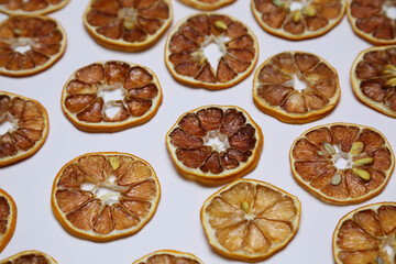 Dried fruit on colored background. Pattern of a fruit frips. Healthy eating