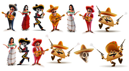 set of cheerful cartoon characters Mexico