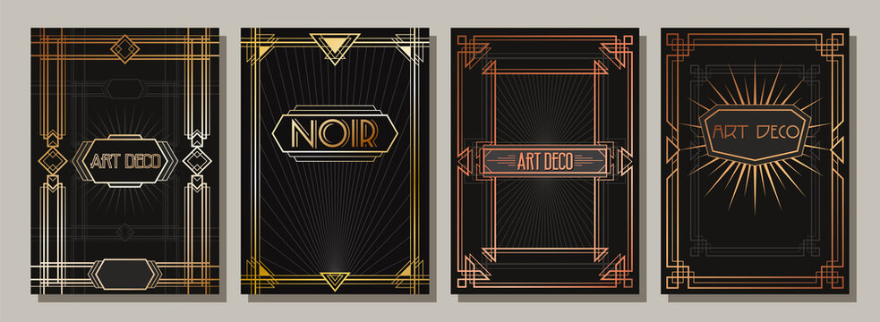 Art Deco Style Frame Set, Poster, Cover Templates, Golden, Bronze and Copper Gradients 