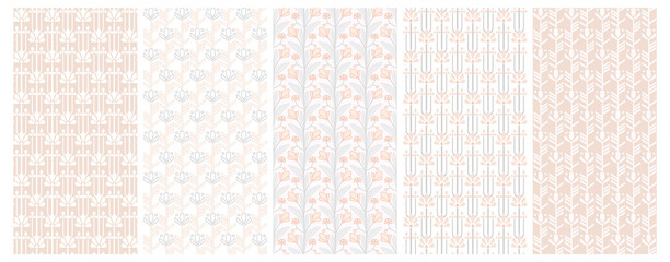 set of floral vector seamless texture for wrapping, packaging, wallpapers, fabric, textile, home decor (pillows, towels, napkins)