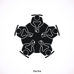 Icon Conference. People sitting around the table talking. Business meeting vector icon.