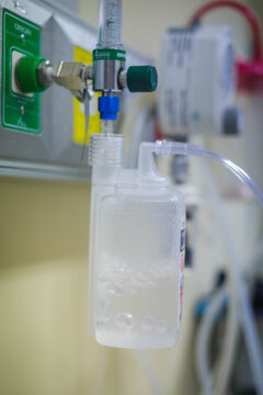 oxygen inhalation equipment at the hospital room, Oxygen gauge, Oxygen flow meter suply