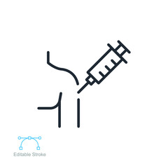Fototapeta premium Vaccination in the shoulder line icon, Disease immunization. making injection of vaccine COVID-19 into patient, coronavirus. Editable stroke. vector illustration. design on white background. EPS 10