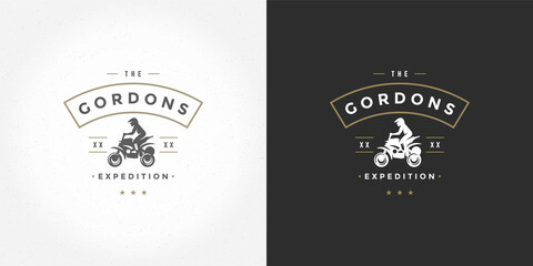 Atv logo emblem vector illustration off road mountains expedition, quad bike and man silhouette