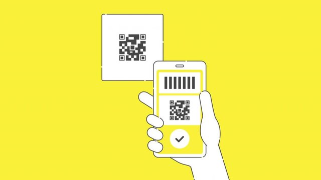QR payment with a smart phone. Animation of cashless payment.