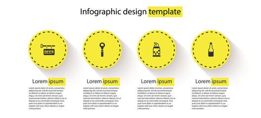 Set Street signboard with Beer, Bottle opener, and Plastic beer bottle. Business infographic template. Vector.