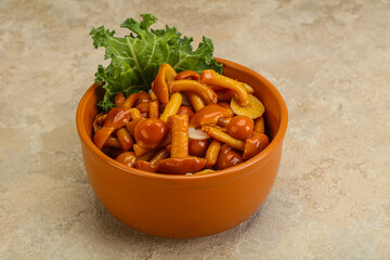 Marinated mushroom - honey agaric in the bowl