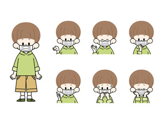 マスクをしている男の子の表情セット