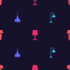 Set Floor lamp, Lamp hanging, Table and on seamless pattern. Vector.