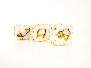 rice sushi with vegetables on white background