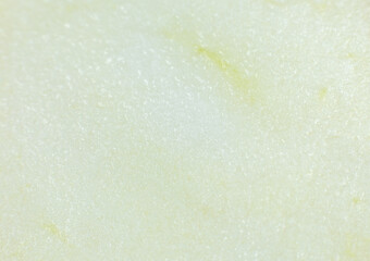 Close up photo of apple on white background. Apples fruit cut in half macro view.