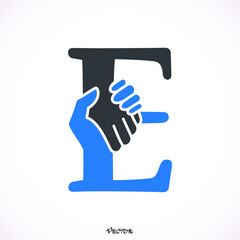 Letter E logotype handshake, abstract logo icon design, ready symbol creative vector sign.