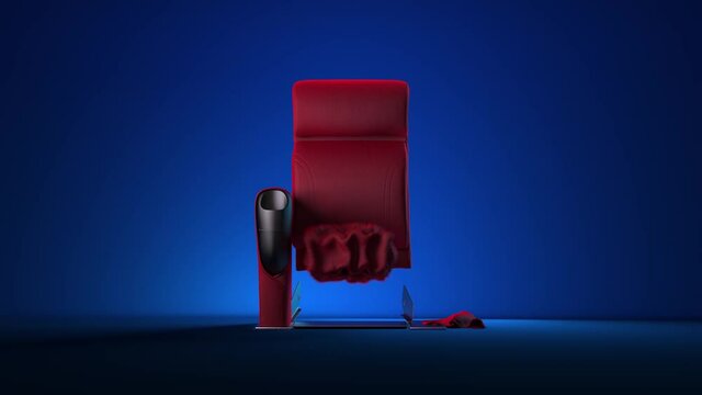 Online home cinema theater concept. Red armchair for the cinema. High quality 4k footage