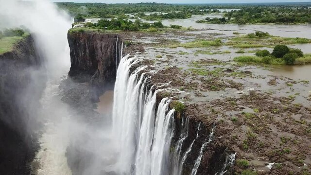 Flying over Victoria Falls Waterfalls in Zambia and Zimbabwe