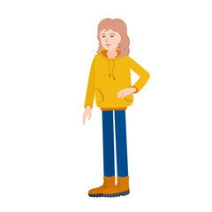 A young blonde. A woman in sports clothes and boots. Vector image of a woman for animation. Editable strokes. All the details are on separate layers.